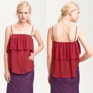 Haute Hippie 100% Silk Polka‎ Dot Ruffle Tank Top Red Size Medium Blouse Cami M